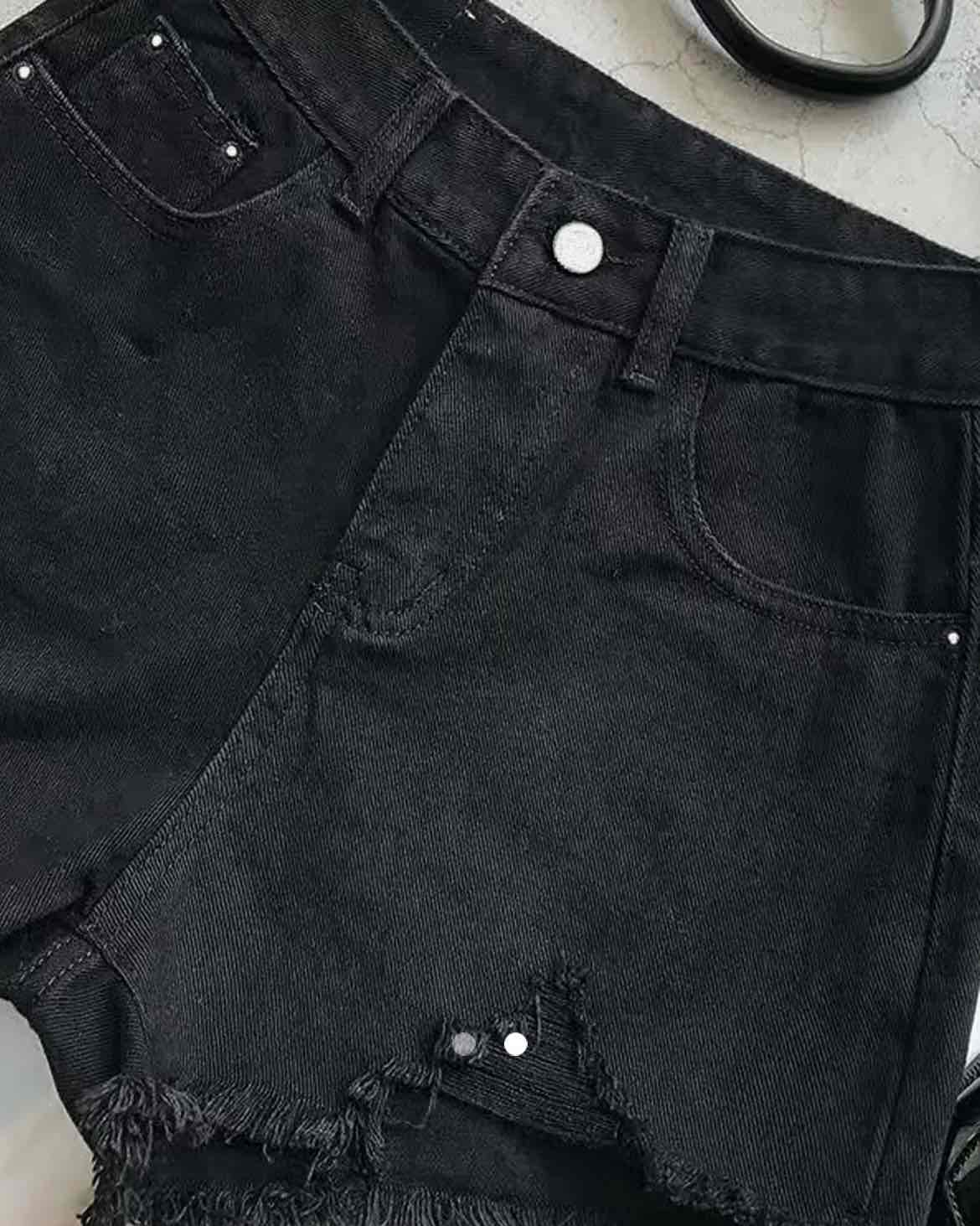 Ripped Denim Wide Leg Shorts // Black