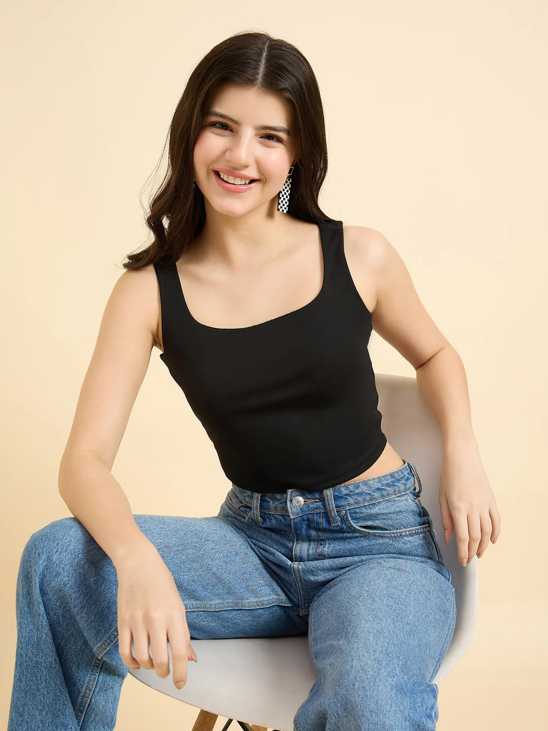 Polyester Square Neck Top // Black