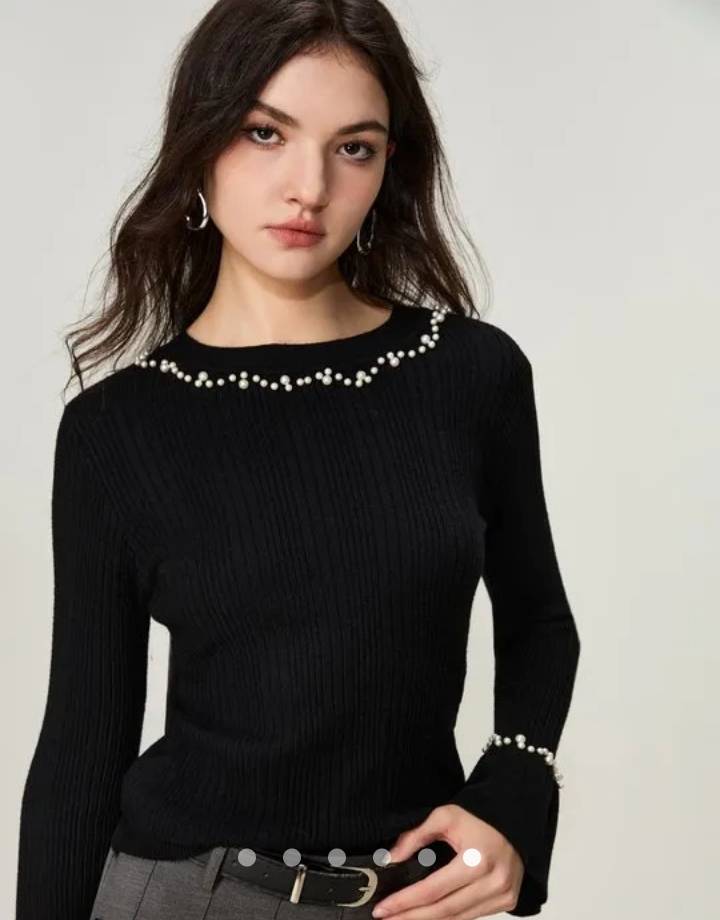 Beaded Knit Top // Black
