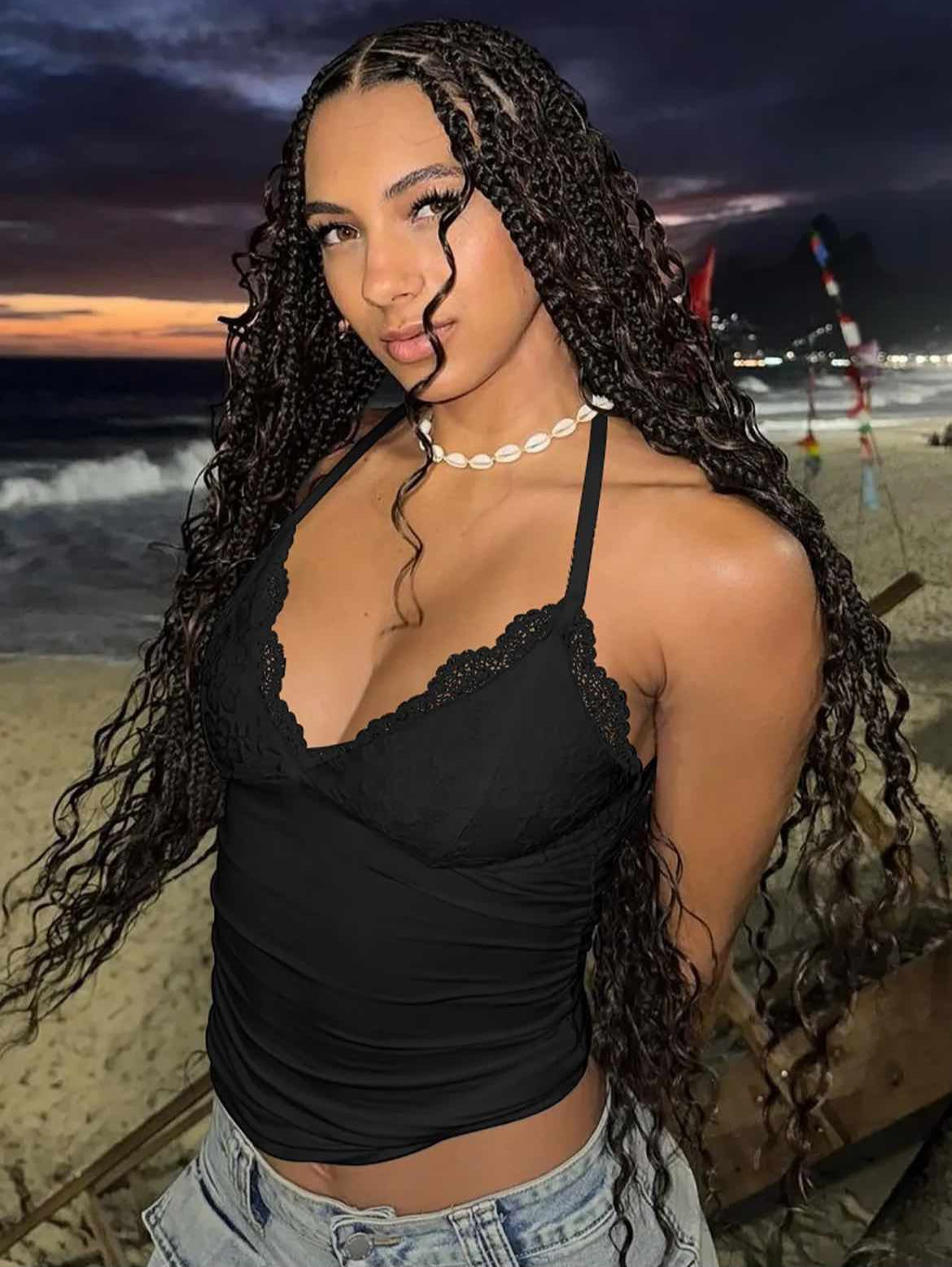 Lace Halter Neck Top // Black