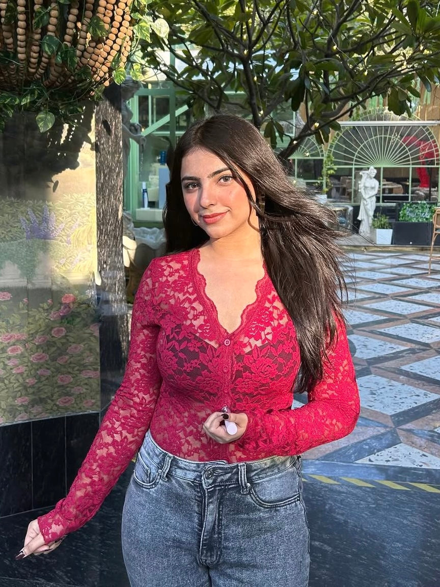 Sheer Lace Top 001 // Burgundy
