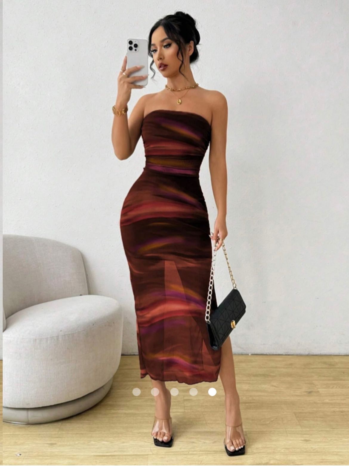Abstract Print Tube Dress // Brown