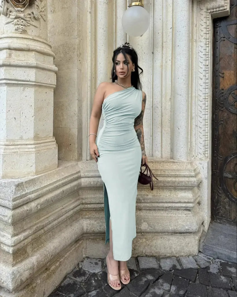 One Shoulder Dress // Sage Green