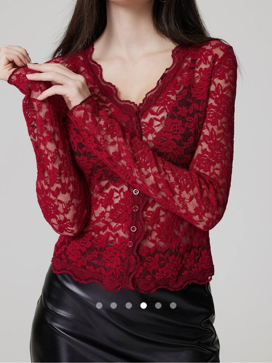Sheer Lace Top 001 // Burgundy