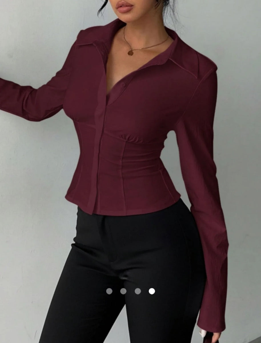 Modern Chic Fitted Shirt // Burgundy
