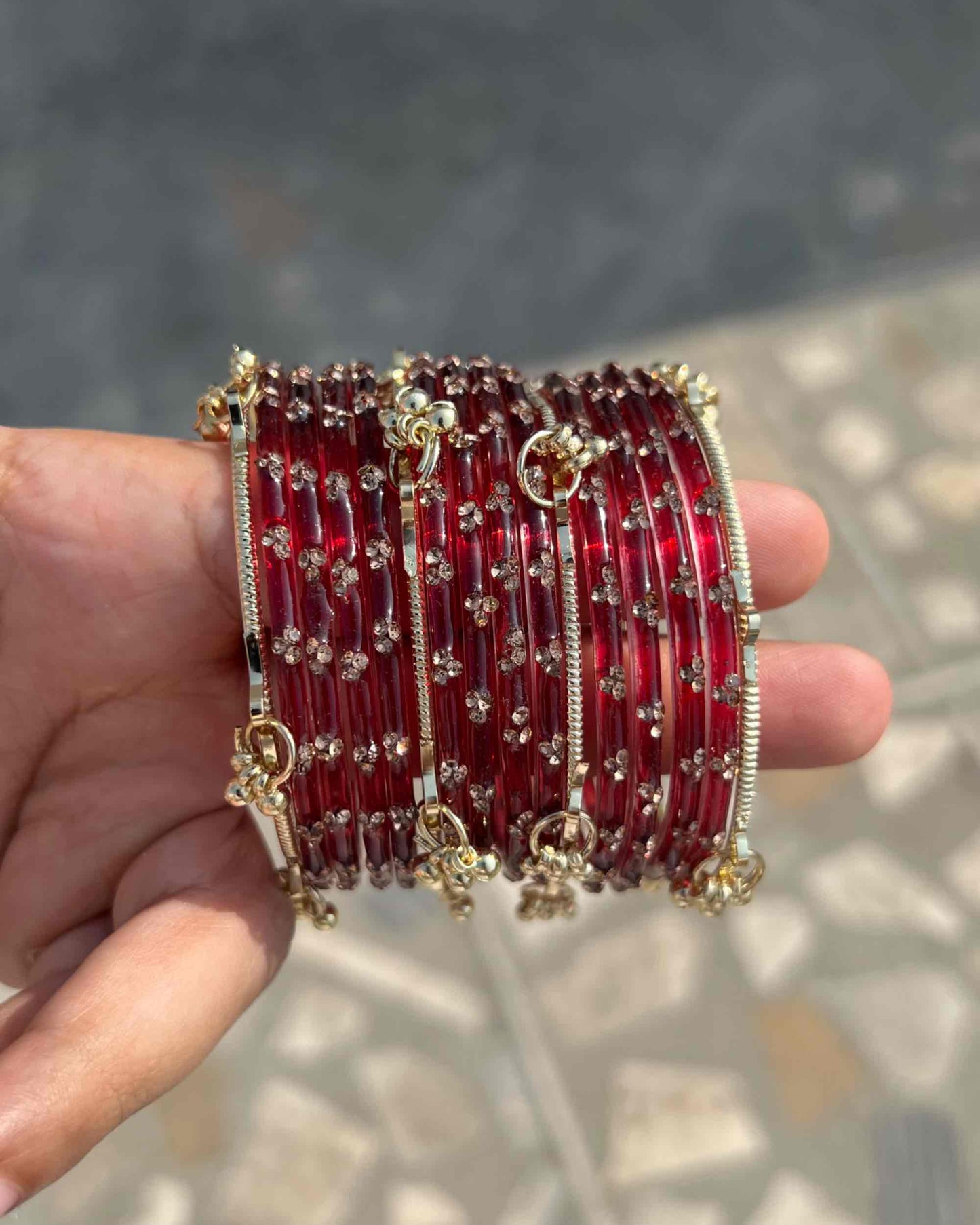 Dark Red // Kashmiri 12 Bangles + 4 Ghungroo Set