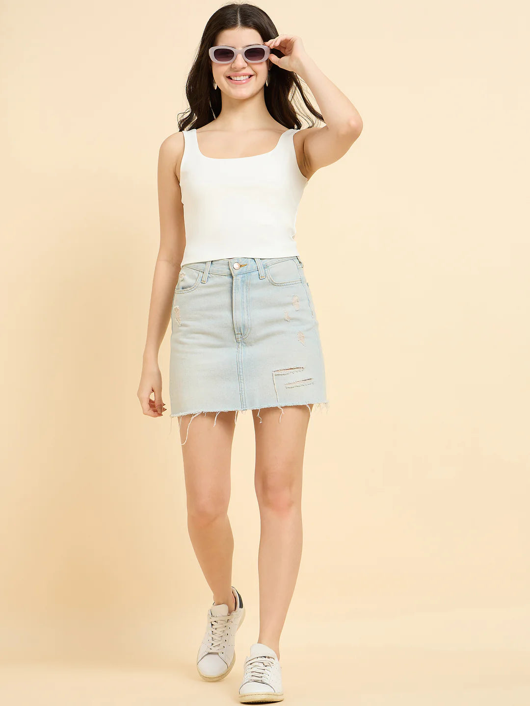 Polyester Square Neck Top (Non-Sheer) // White