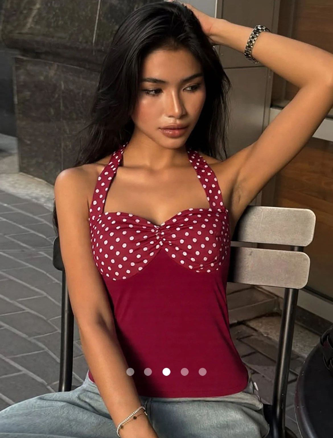 Polka Dot Halter Top // Burgundy