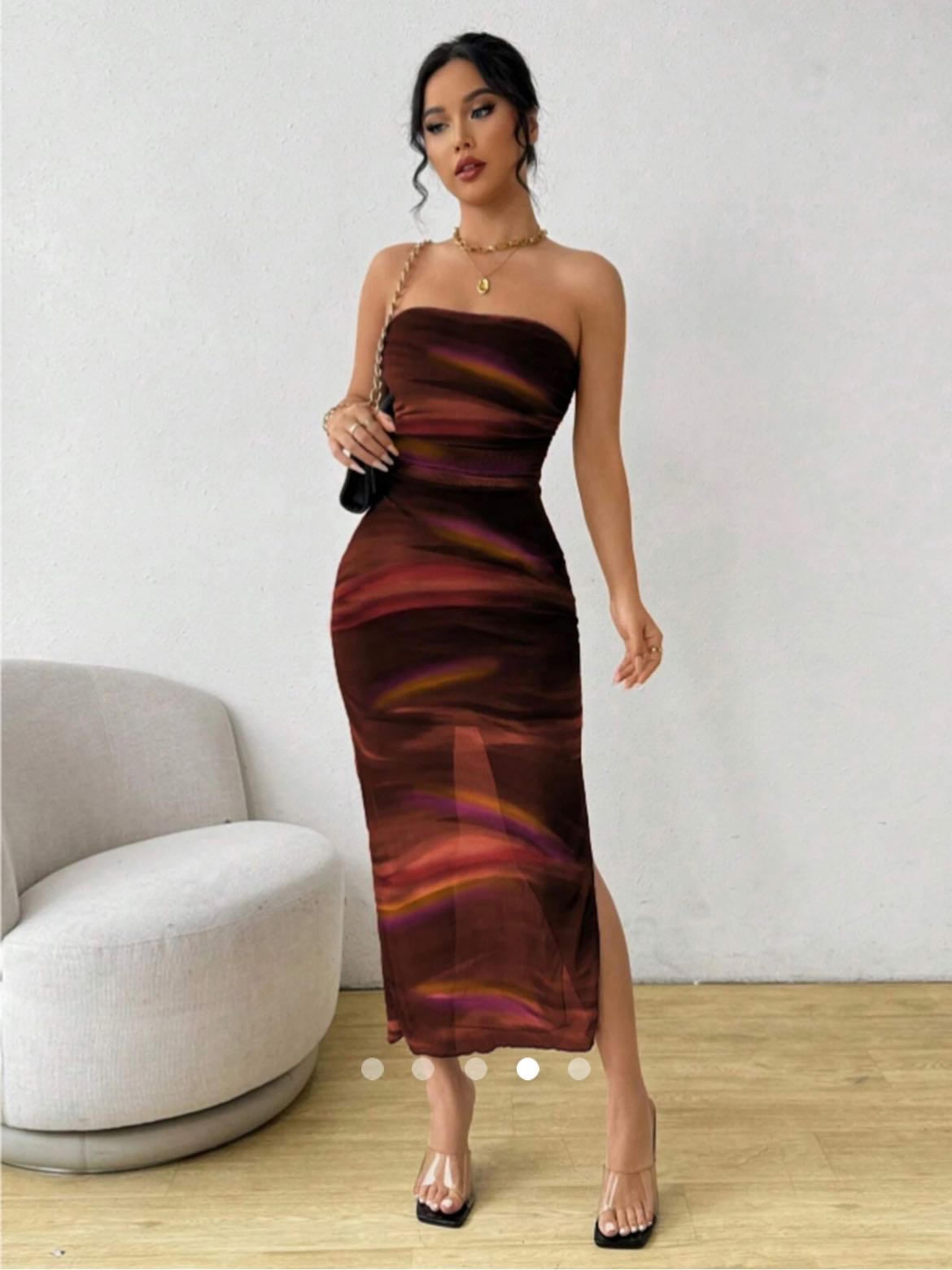 Abstract Print Tube Dress // Brown