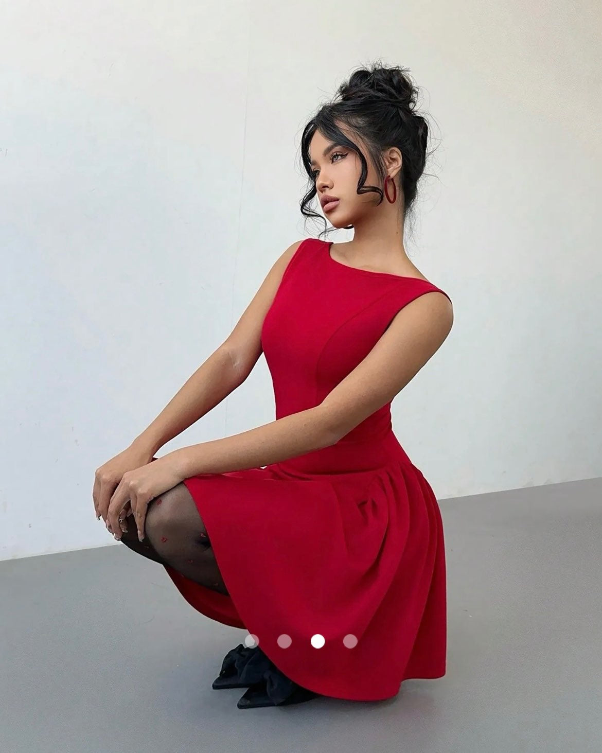Boat Neck Dress // Red