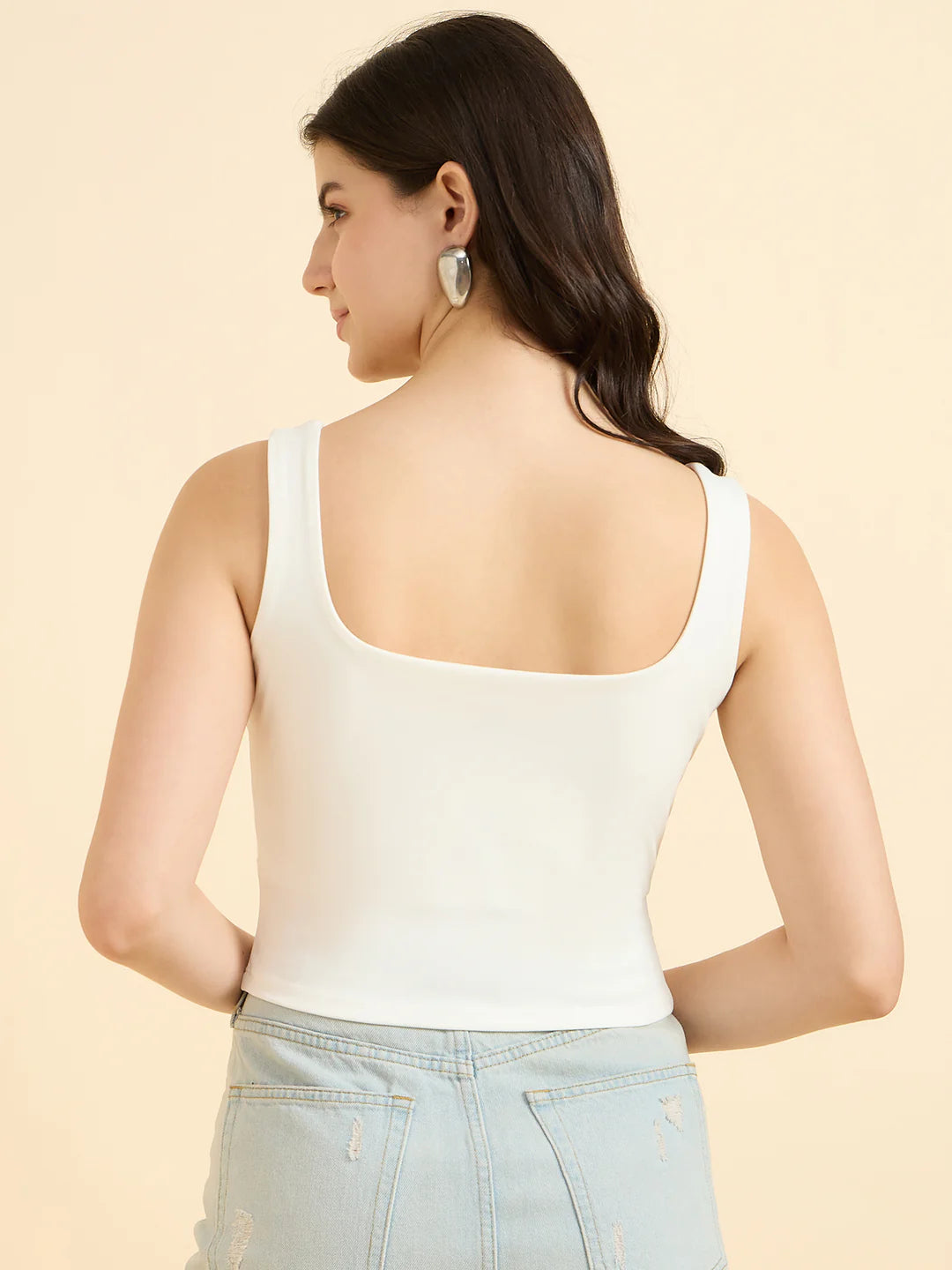 Polyester Square Neck Top (Non-Sheer) // White