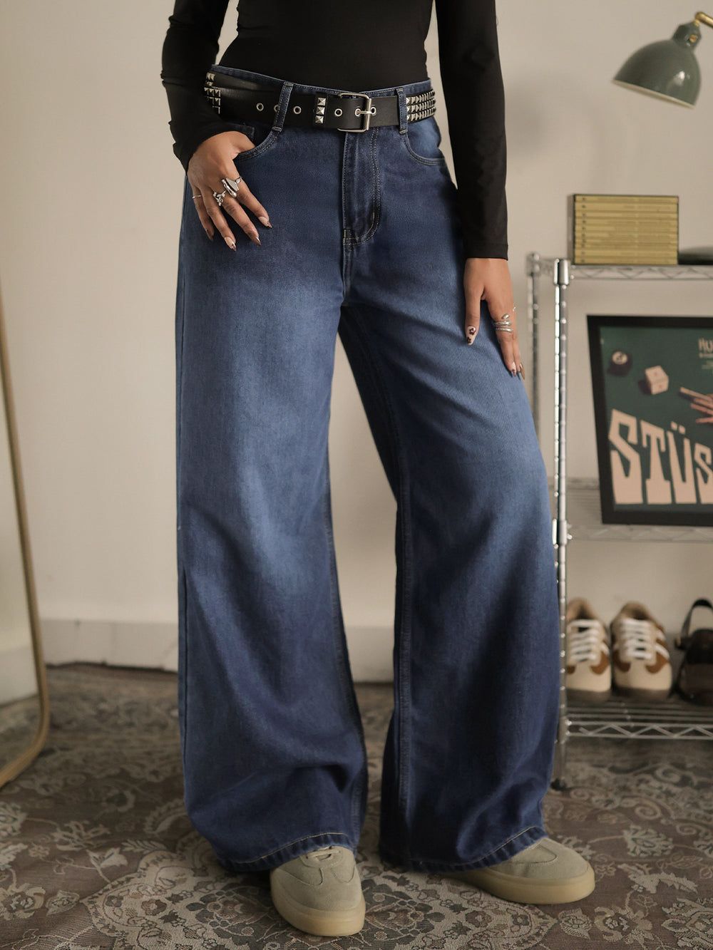 Washed Wide Leg Jeans // Classic Blue