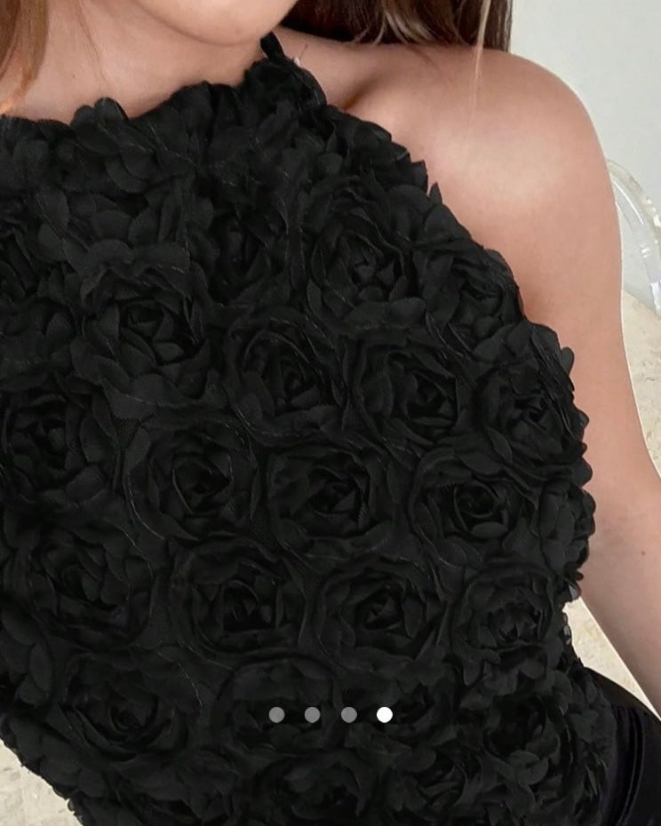 3D Floral Halter Top // Black