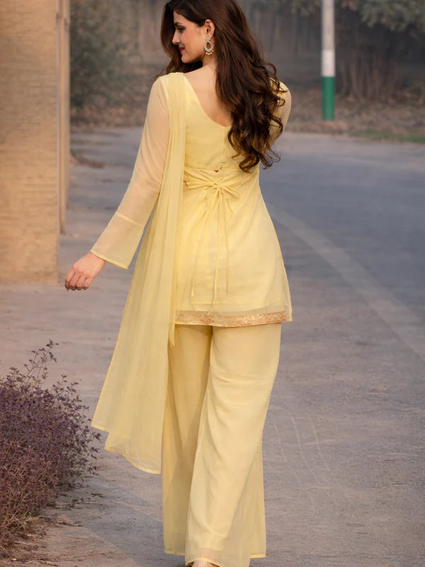 Lemon Yellow // 3pc Kurta Set with Palazzo & Dupatta