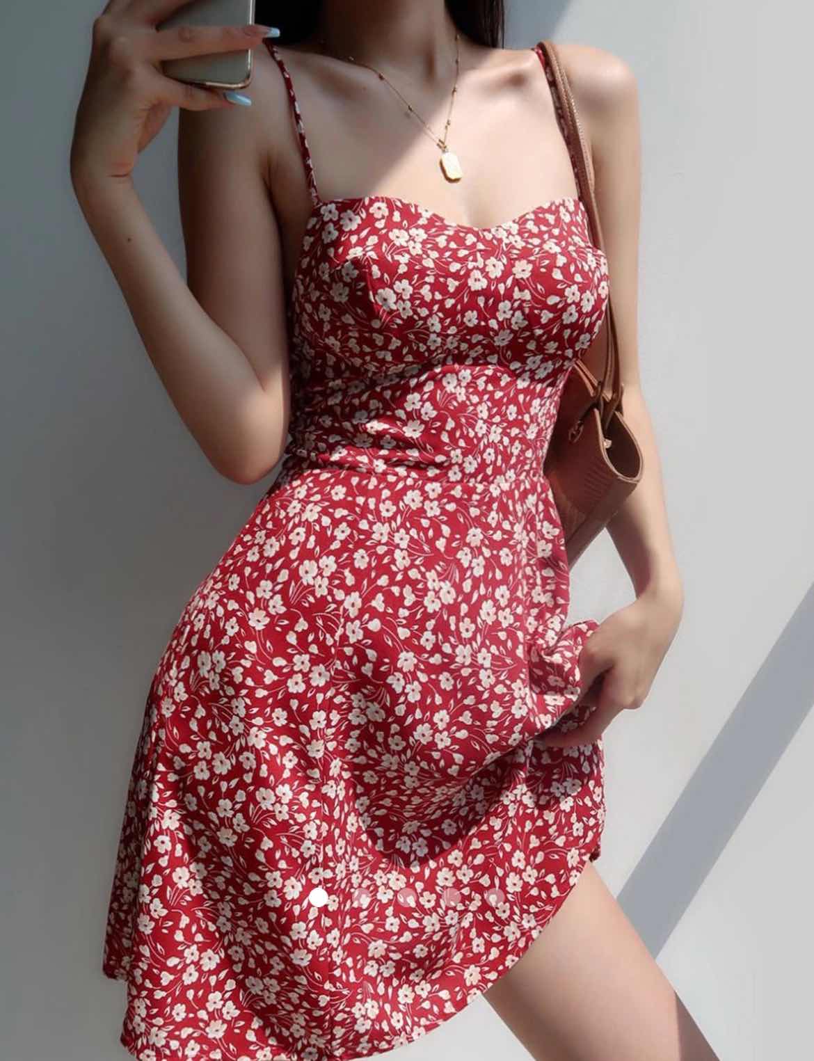 Printed A-Line Dress // Red