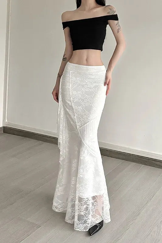 NEWME Floral Draped Skirt // White