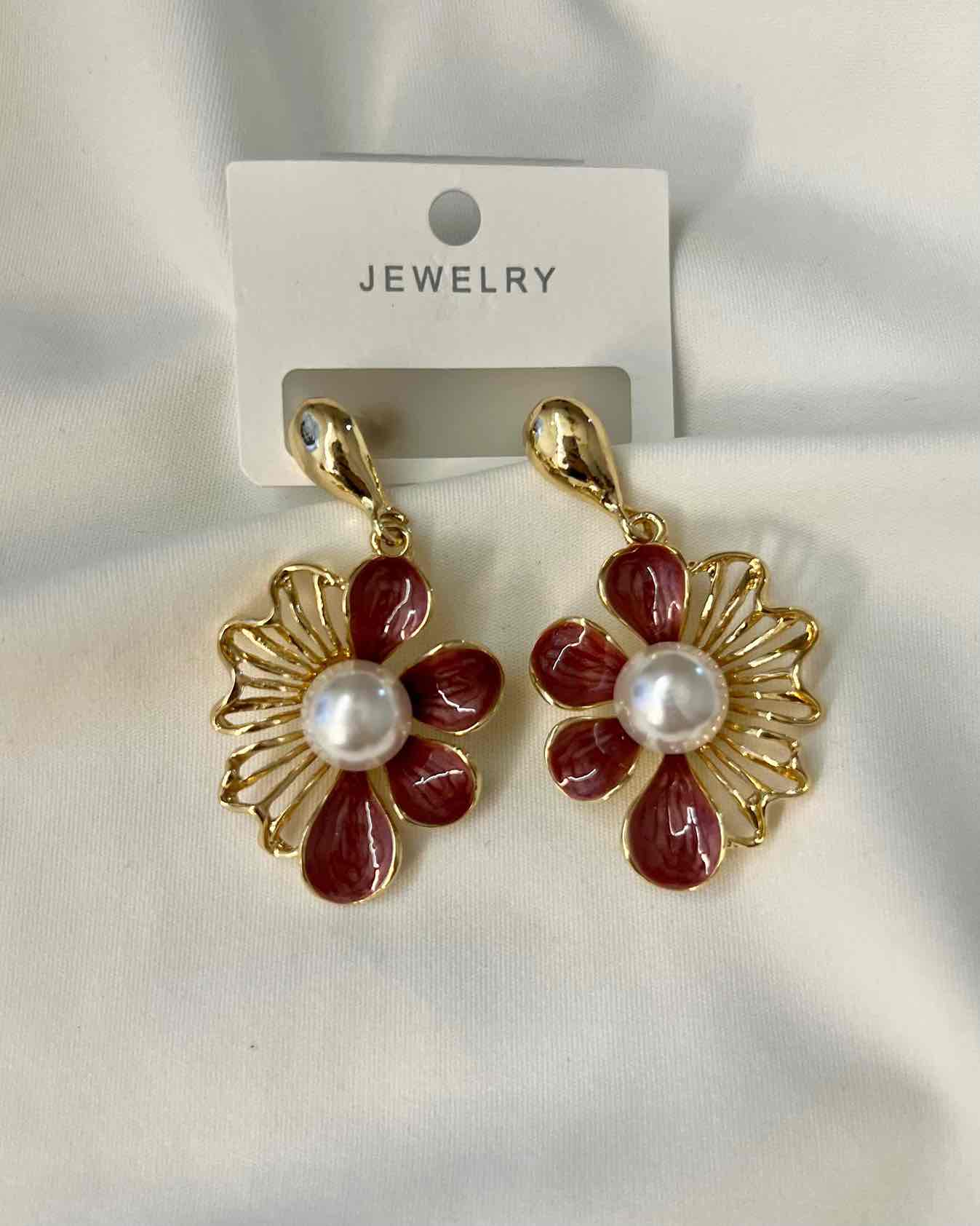 Flower Dangle Earrings // Red