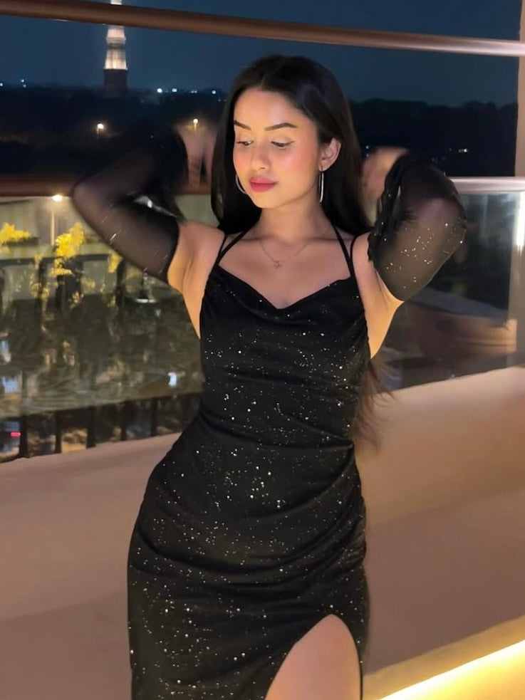 Slit Shimmer Dress // Black