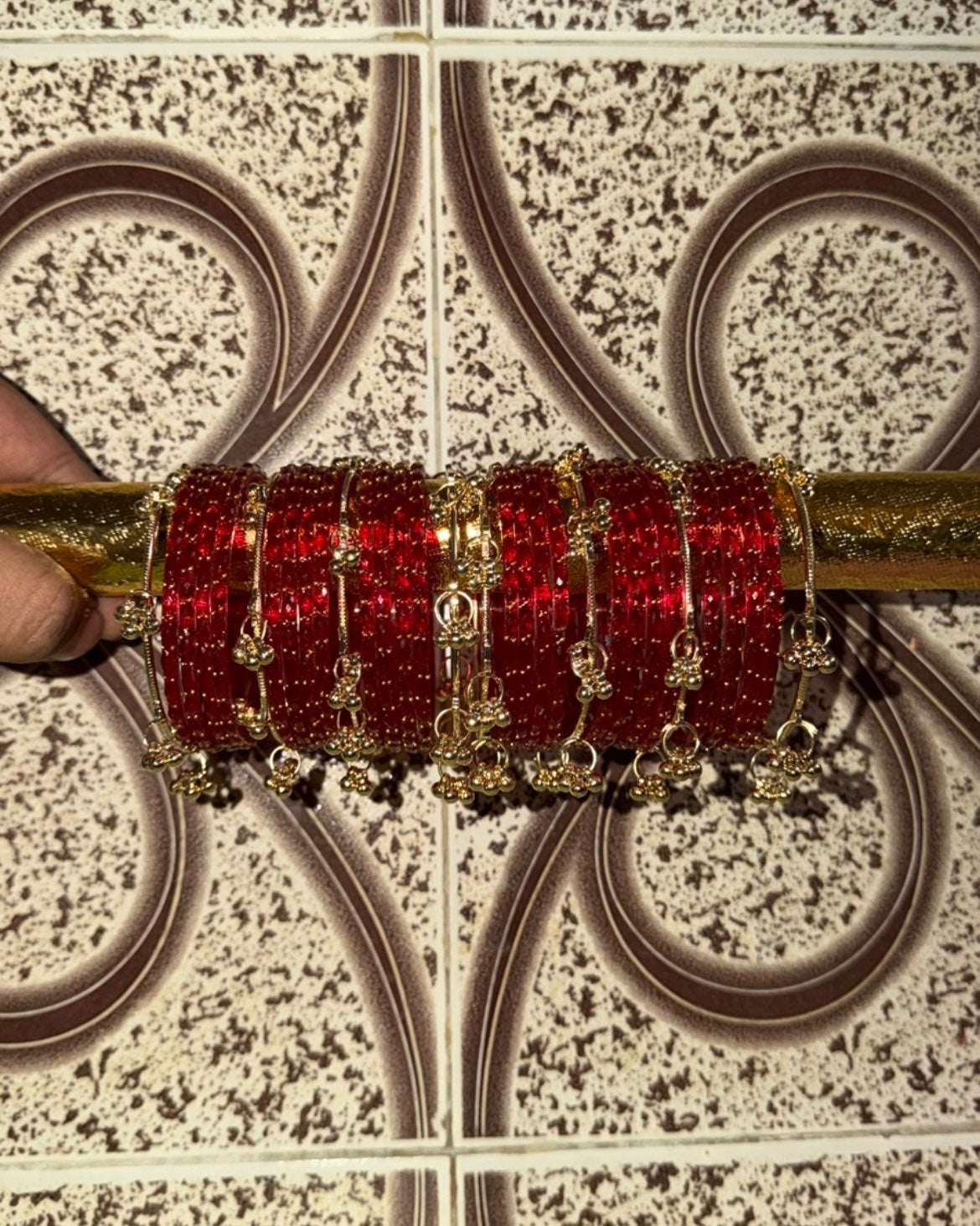 Dark Red // Rain Drop 12 Bangles + 4 Ghungroo Set