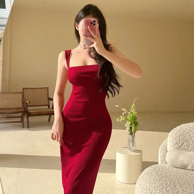 Square Neck Maxi Dress // Rich Red