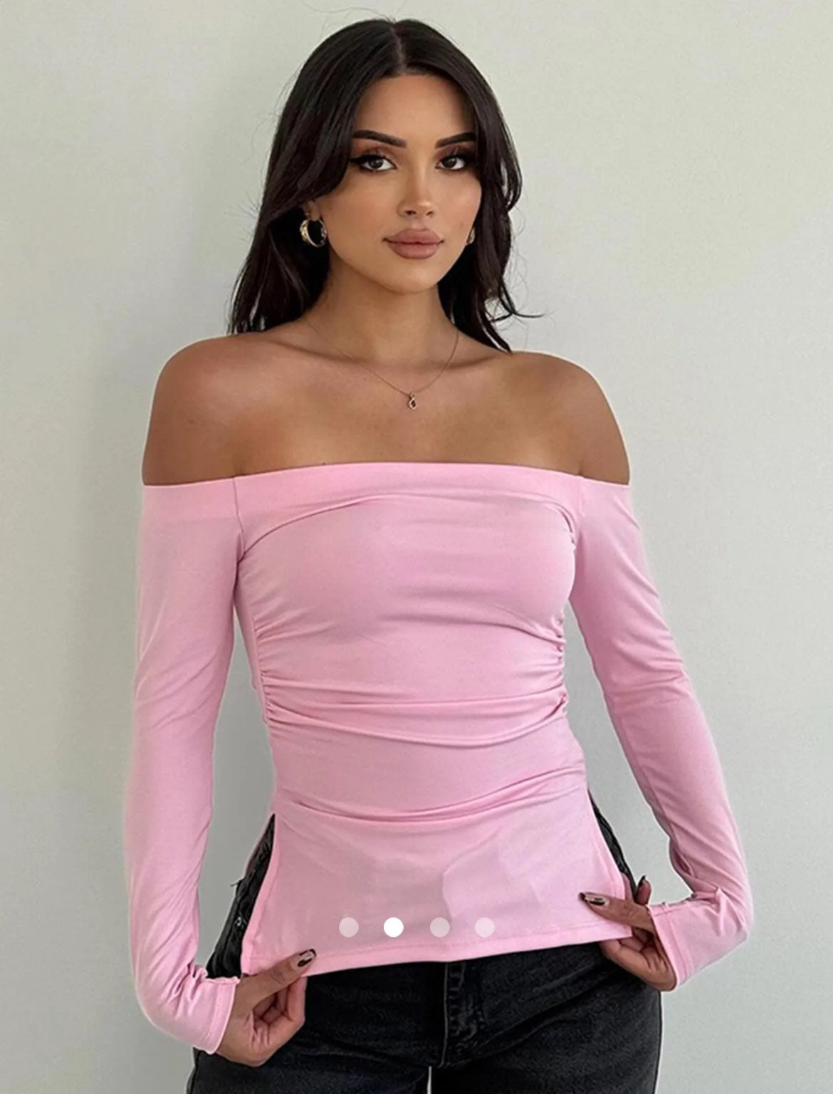 Off-S Full Sleeve Top (Thick Fabric) // Pink