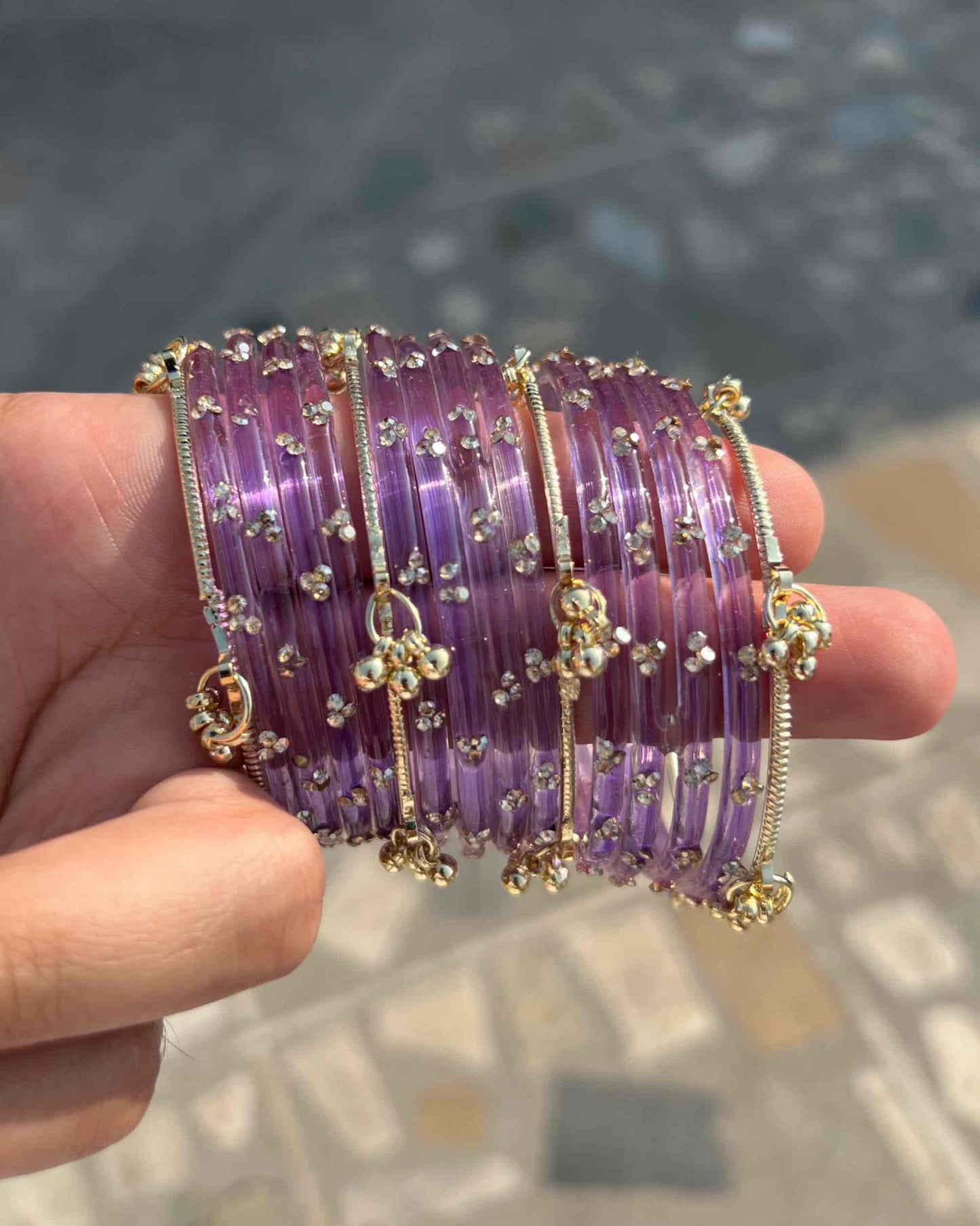 Purple // Kashmir 12 Bangles + 4 Ghungroo Set