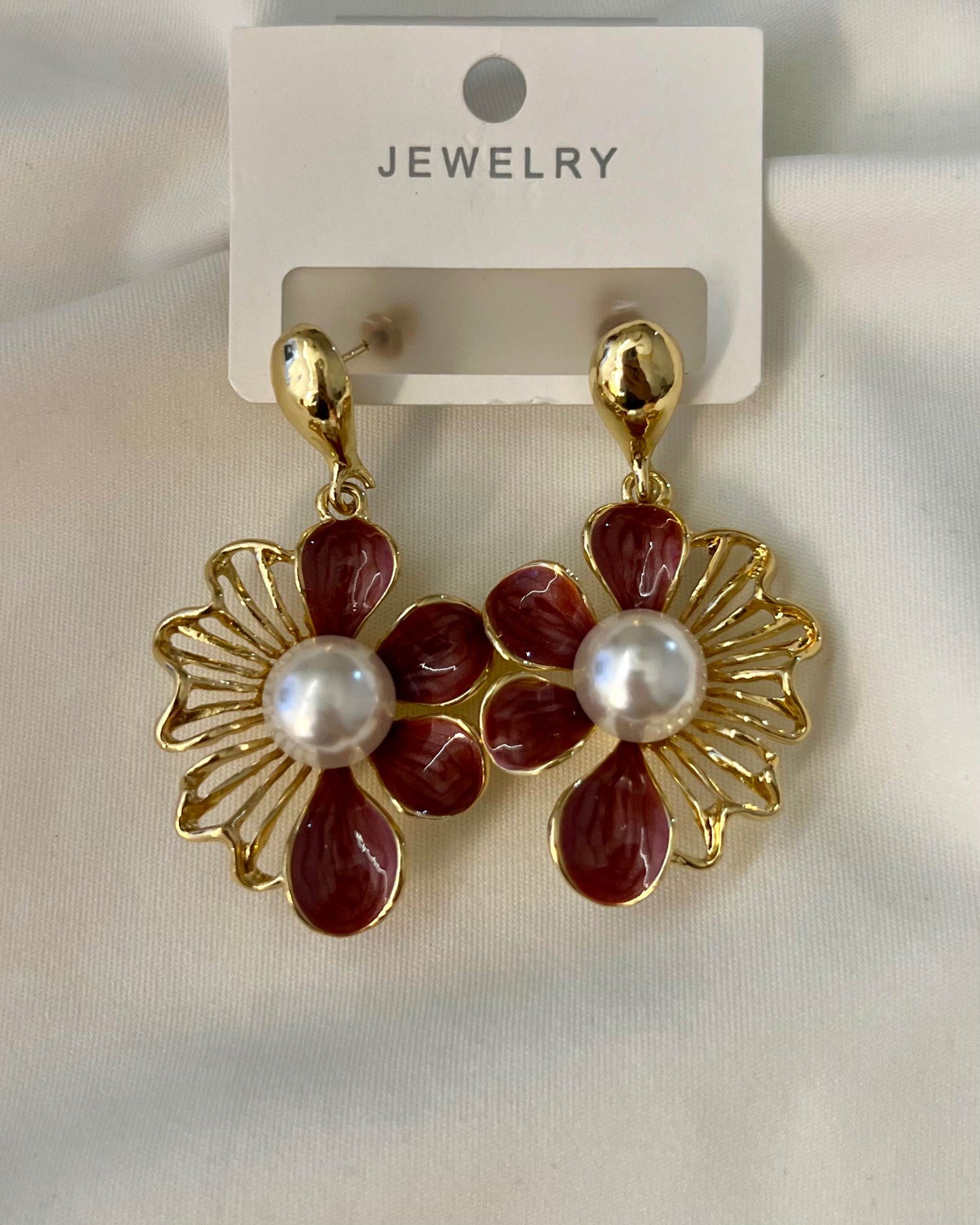 Flower Dangle Earrings // Red