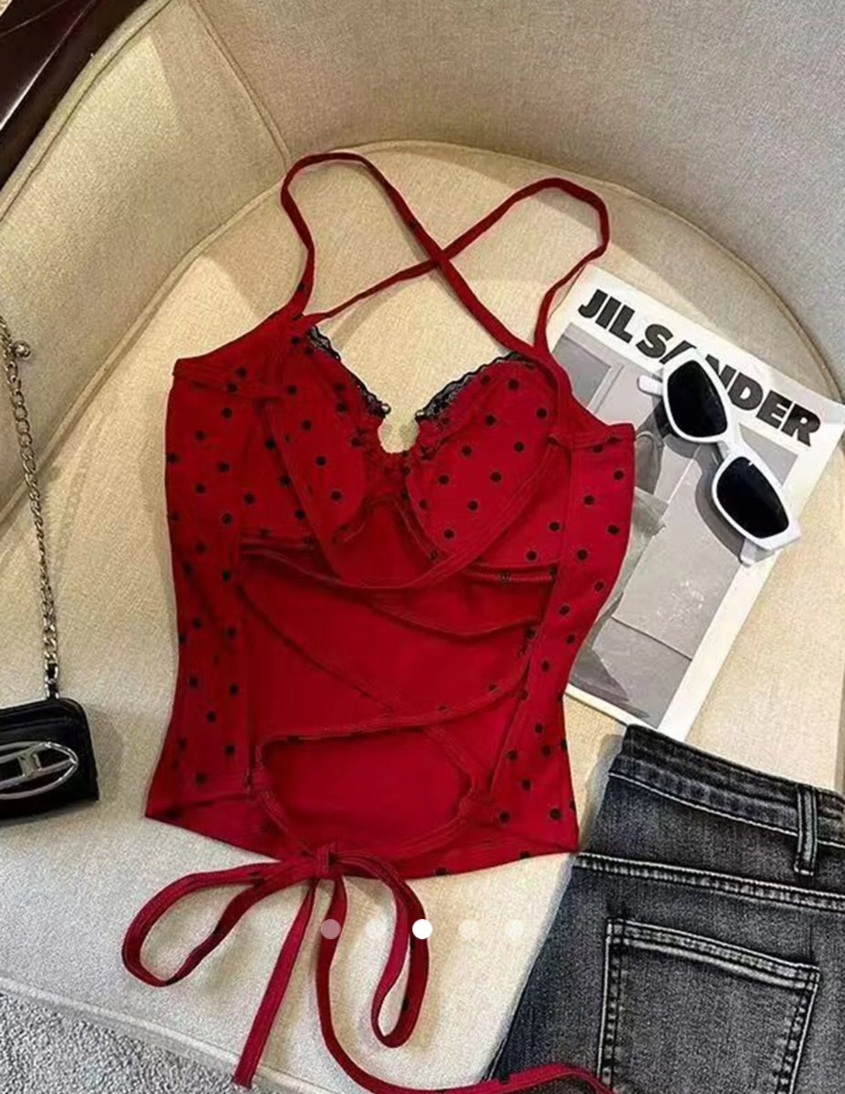 Lace Trimmed Cami Top // Red