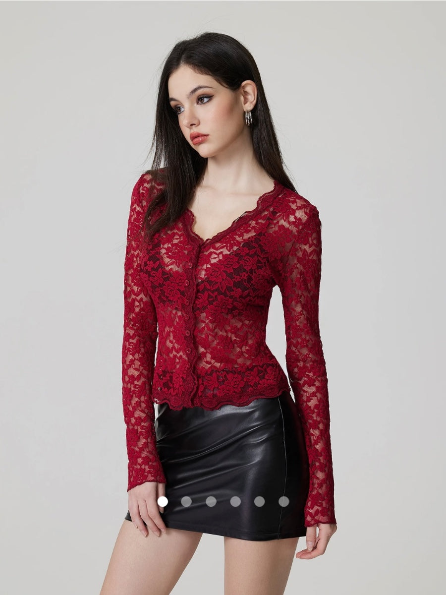 Sheer Lace Top 001 // Burgundy