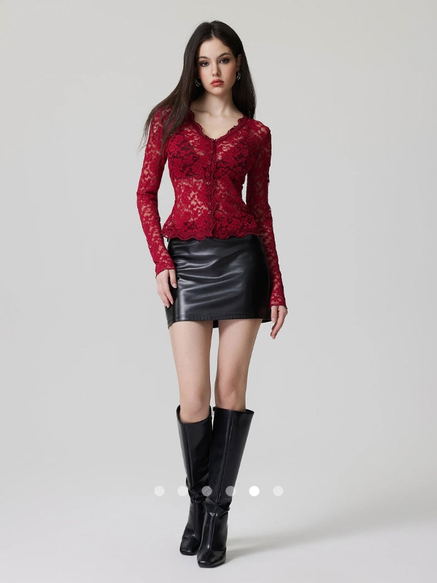 Sheer Lace Top 001 // Burgundy