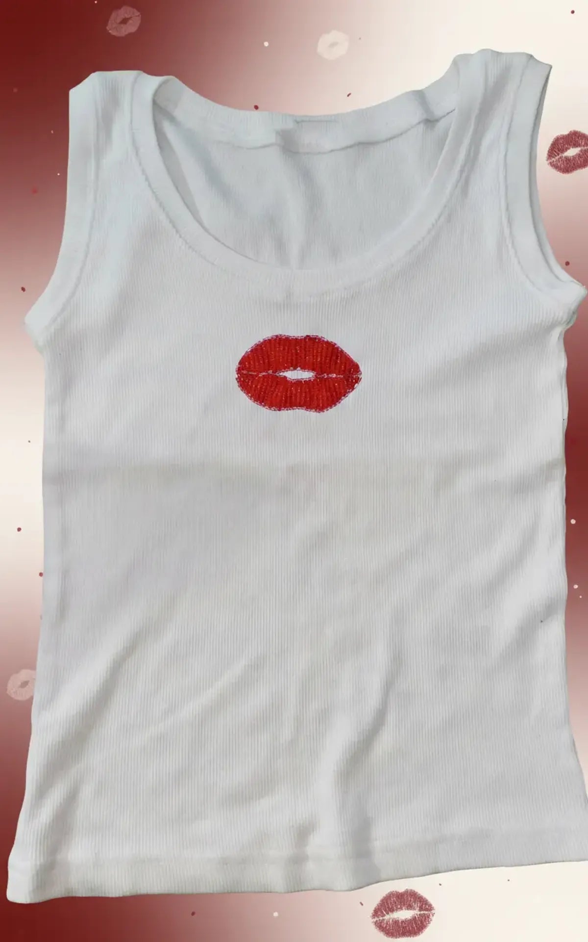 Kiss Beaded Tank Top // White