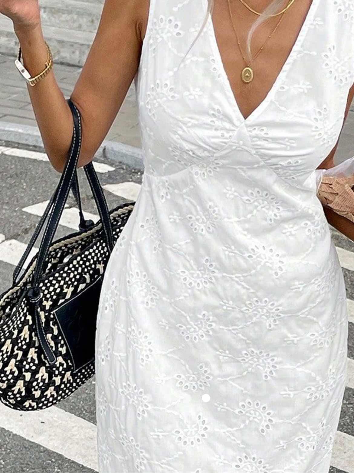 Embroidered Midi Dress // White