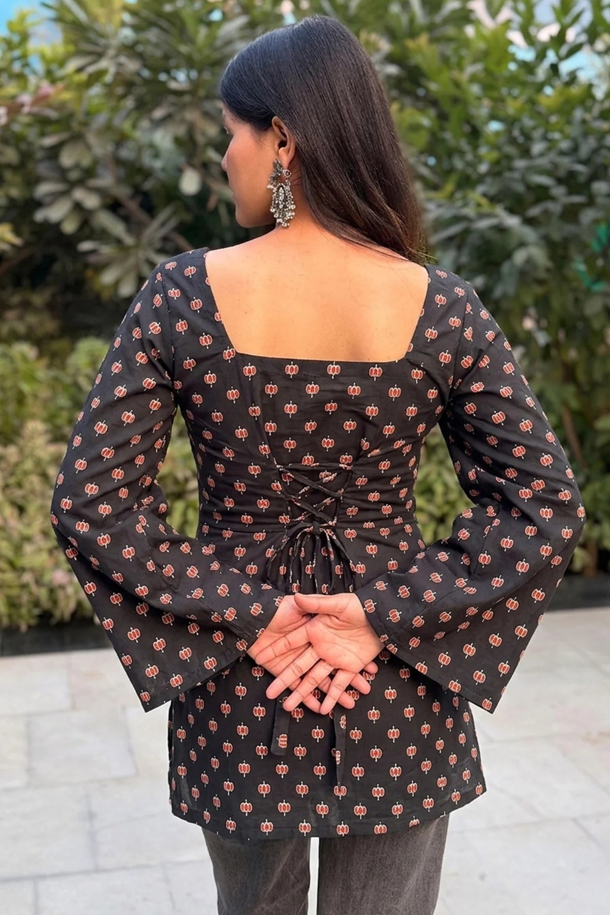 Ayra Block Print Short Kurti // Black