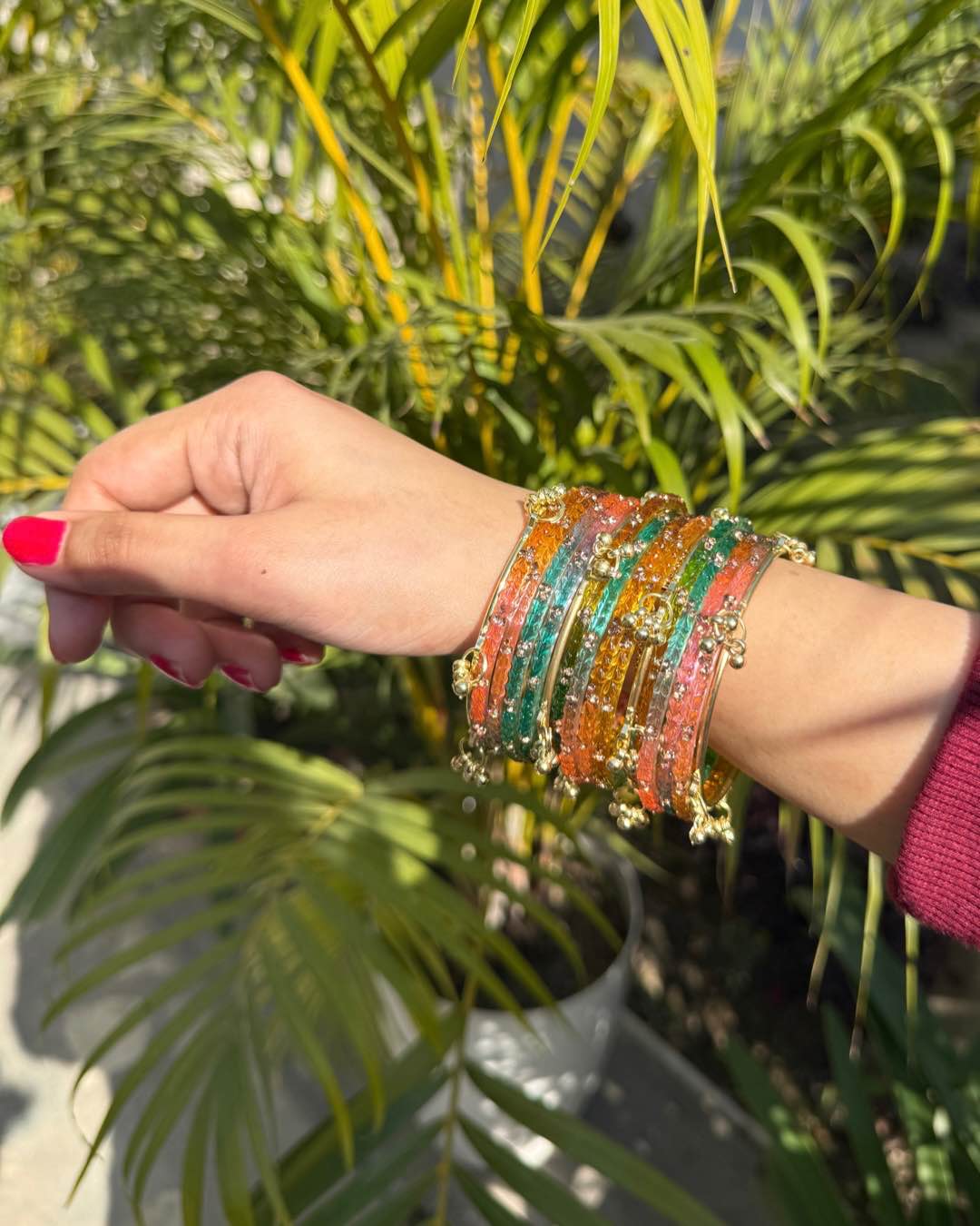 Multi Color // Kashmiri 12 Bangles + 4 Ghungroo Set