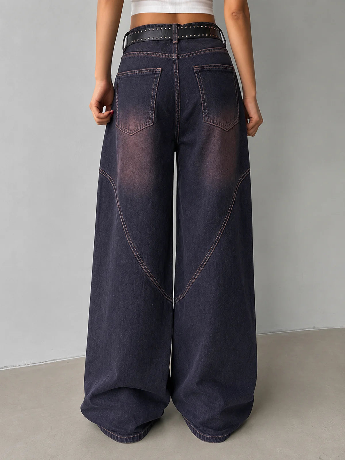 Graphite Blue // Tinted Panelled Wide Leg Jeans