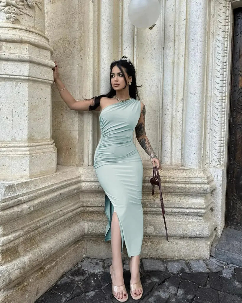 One Shoulder Dress // Sage Green