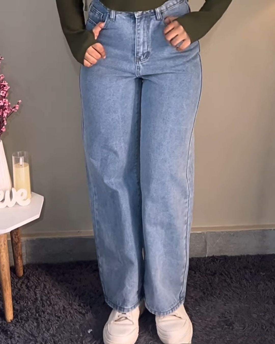 High Waist Straight Leg Jeans // Light Blue