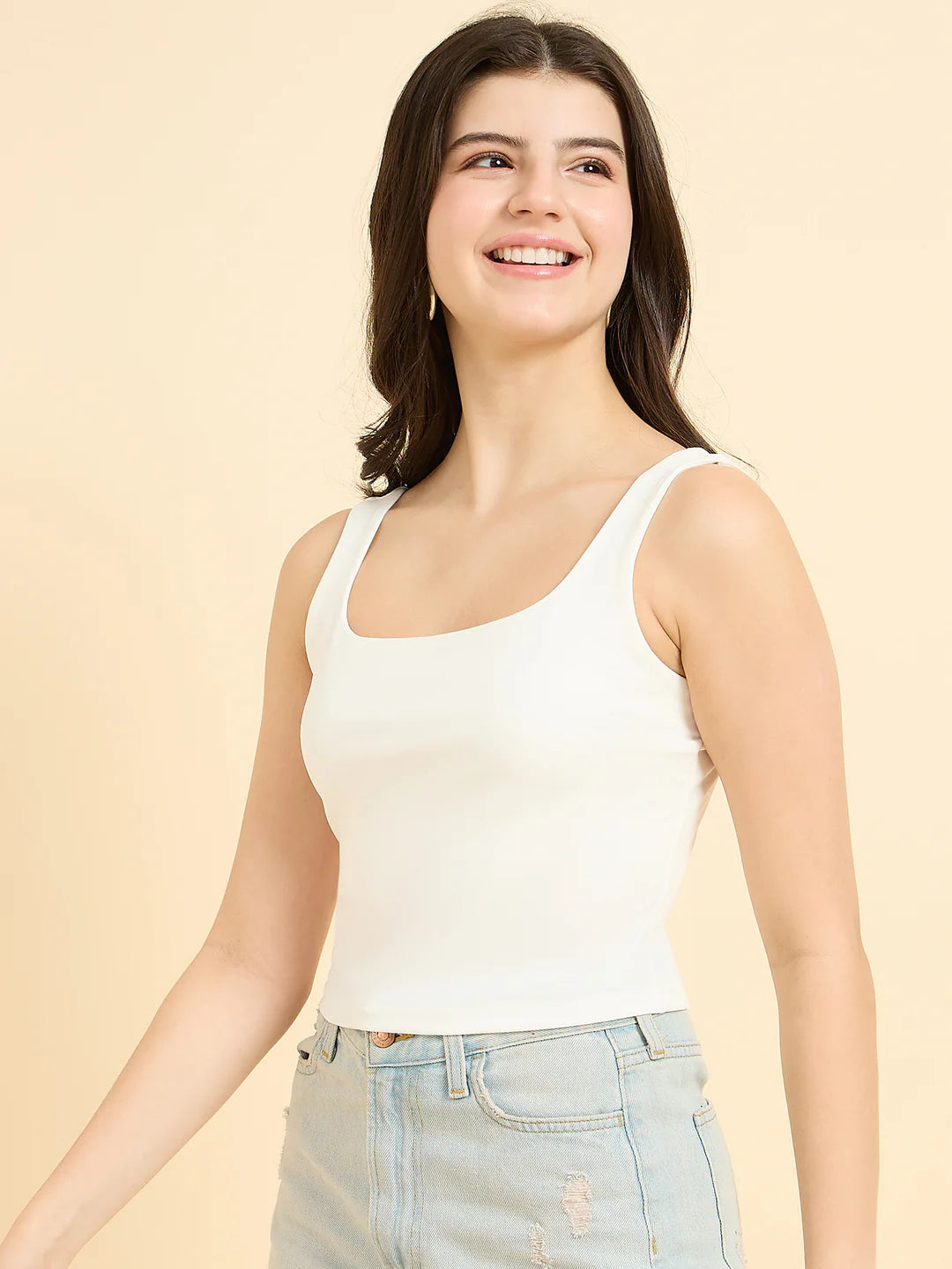 Polyester Square Neck Top (Non-Sheer) // White