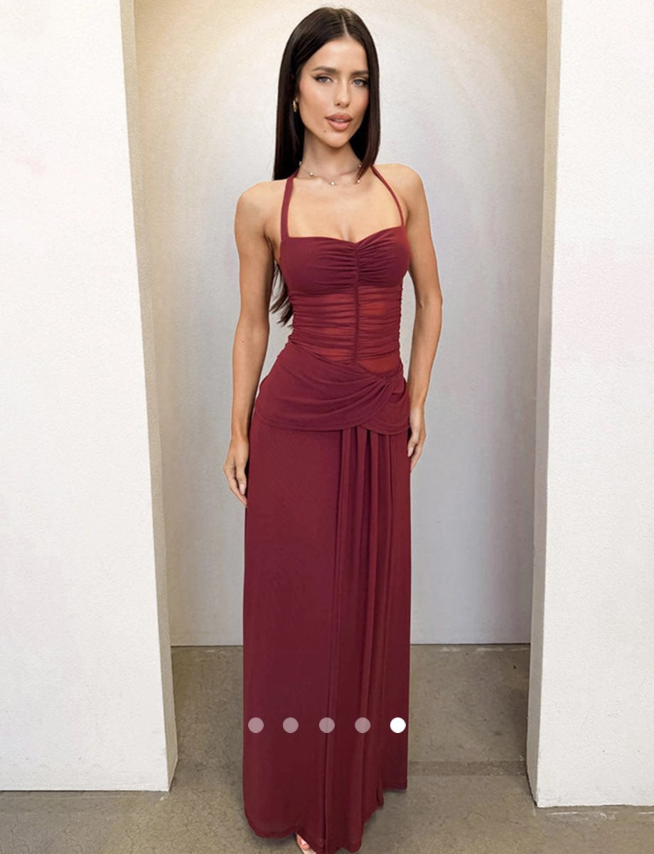 Sheer A-Line Dress // Burgundy