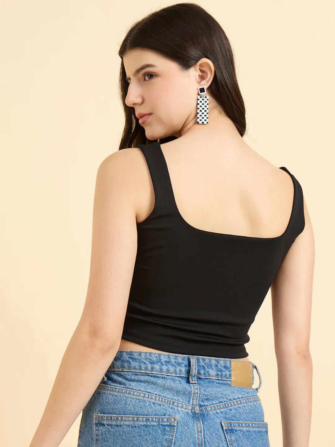 Polyester Square Neck Top // Black