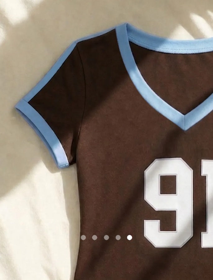 Contrast Pullover T-Shirt // Brown Blue