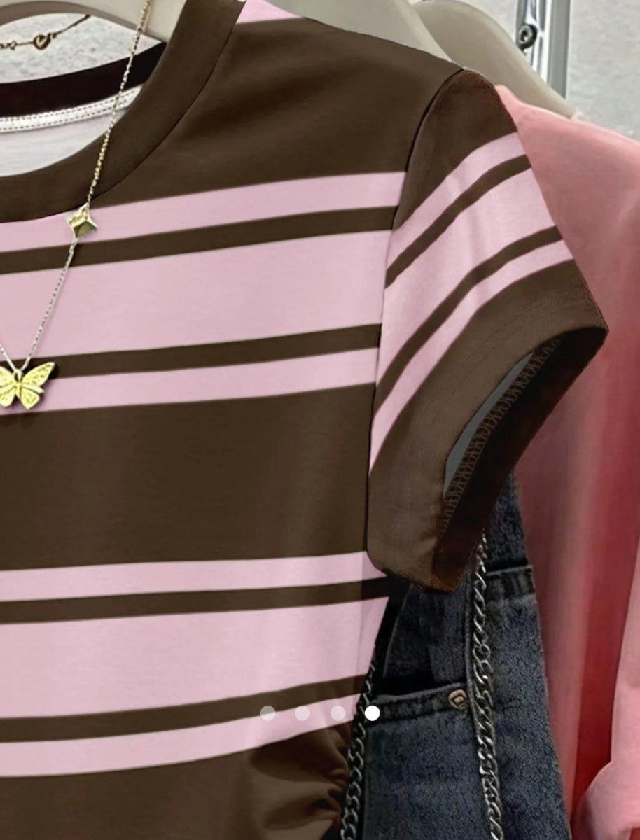 Gathered Pullover T-Shirt // Brown Pink