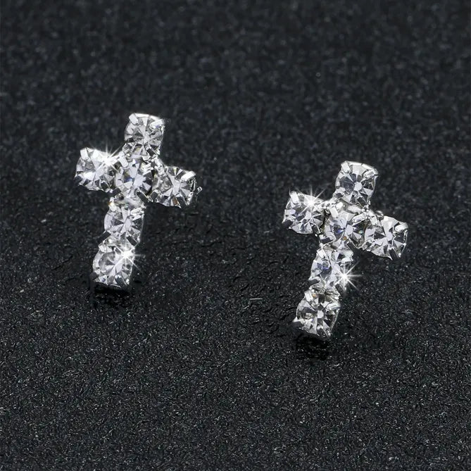 NEWME Cross Stud Earrings // Silver