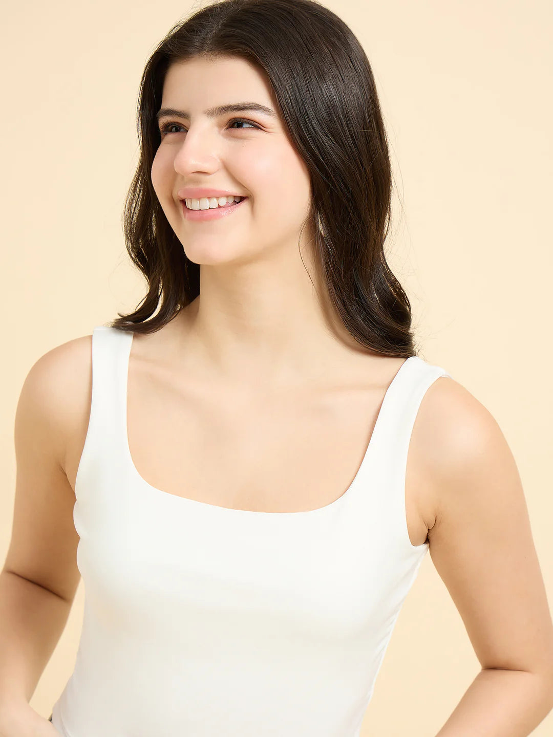 Polyester Square Neck Top (Non-Sheer) // White