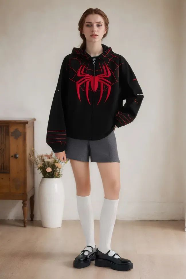 Spiderman Oversized Zipper Hoodie // Black