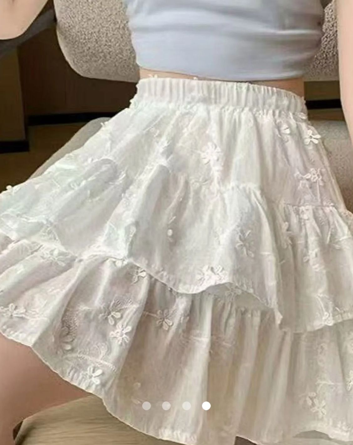 Applique Layered/Tiered Skirt // White