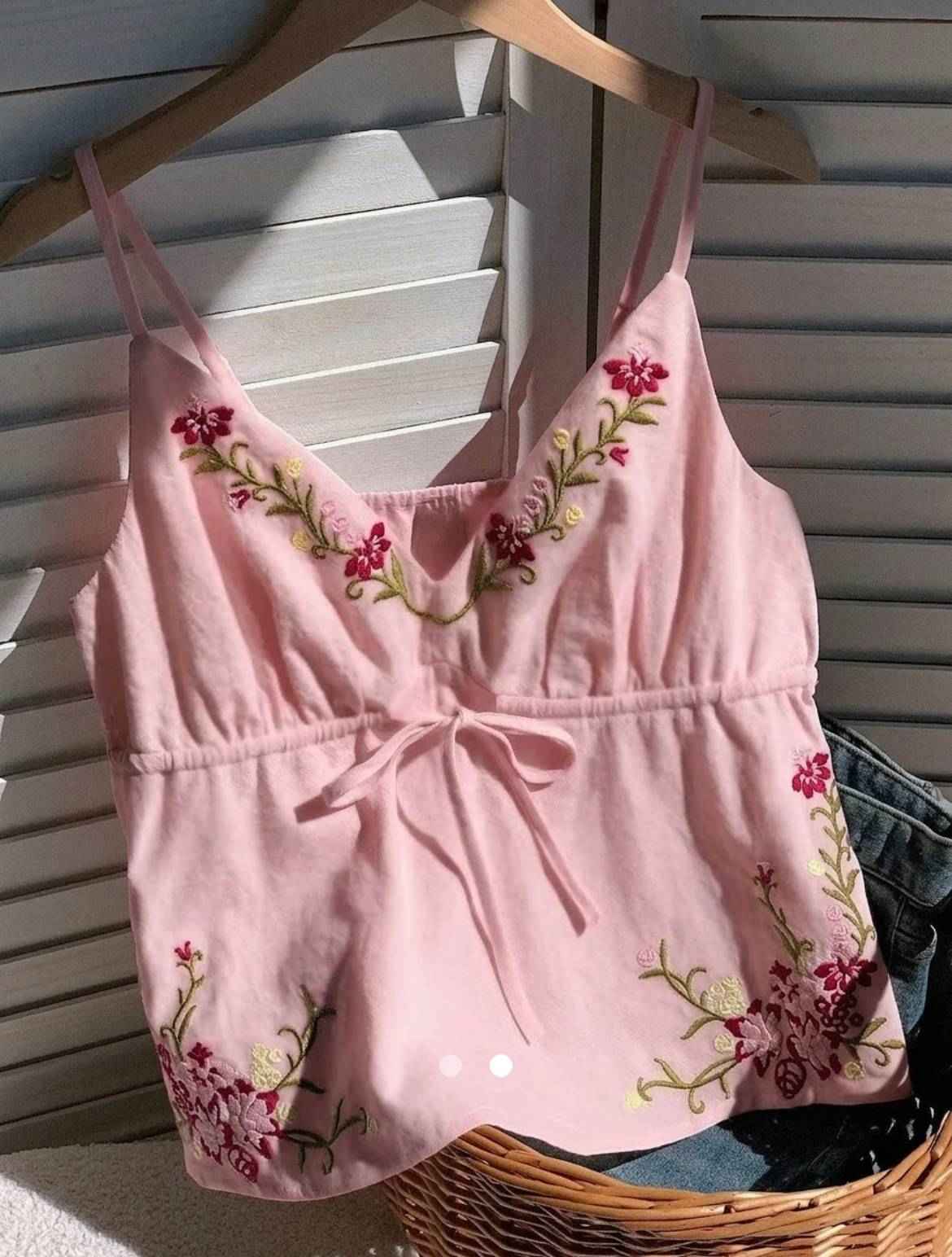 Embroidered Cami Top // Pink