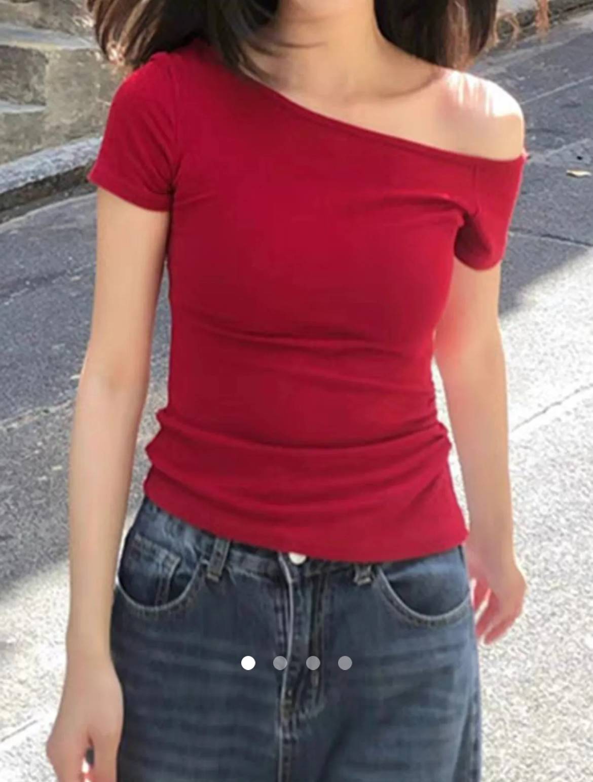 Off Shoulder Pullover T-Shirt // Red