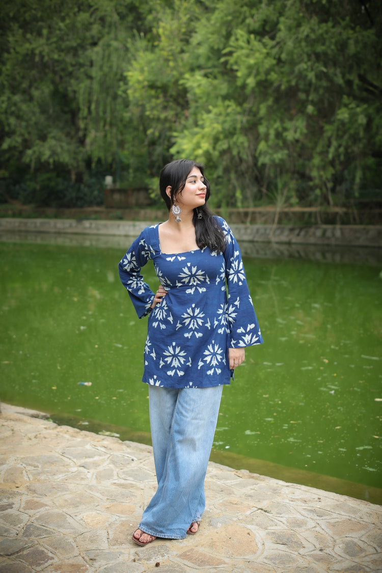 Indigo Short Kurti (100% Cotton) Blue