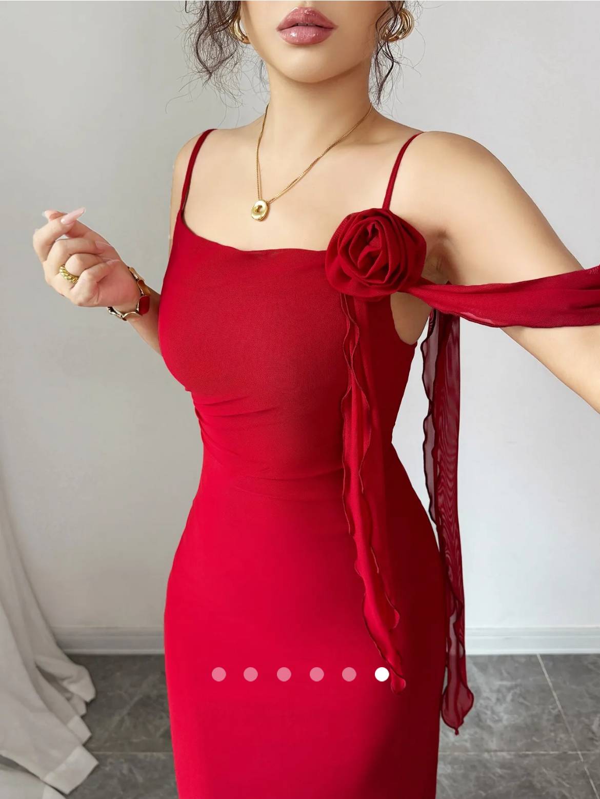 3D Floral Slip Dress // Red